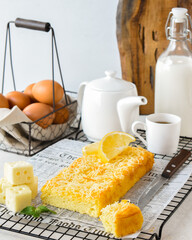 One Roll of Cheesecake Fresh from the Oven Close-Up