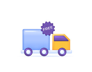 A shipment cargo truck. The concept of free shipping or free delivery. Offers or promotions. e-commerce. symbols or icons. 3D and realistic design. vector elements. white background