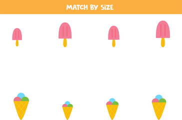 Matching game for preschool kids. Match ice creams by size.