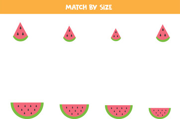Matching game for preschool kids. Match watermelon slices by size.