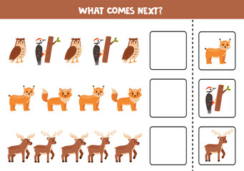 What comes next game with cute cartoon woodland animals.