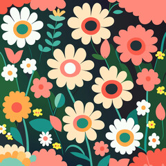 Seamless floral pattern with flowers. Vector illustration in flat style.