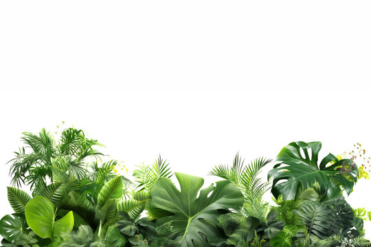 Green Tropical Leaves On A White Background. With Copy Space