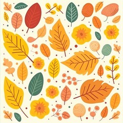 Autumn season illustration. Colorful autumn background with leaves. 