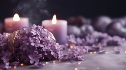 Obraz na płótnie Canvas Beautiful lilac flowers on a white background. Selective focus. generative ai