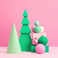 Christmas trees holiday background. Minimal New Year concept. generative ai