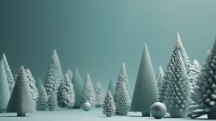 Christmas trees on blue background. Minimal New Year concept