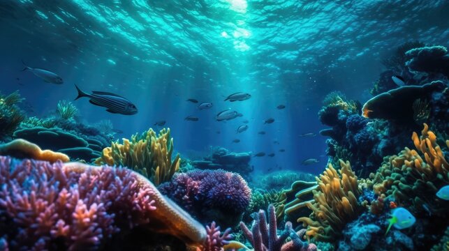 Underwater view of tropical coral reef with fishes and corals. Beautiful marine life, abstract natural background, gorgeous coral garden underwater, tropical. beauty of wild nature. generative