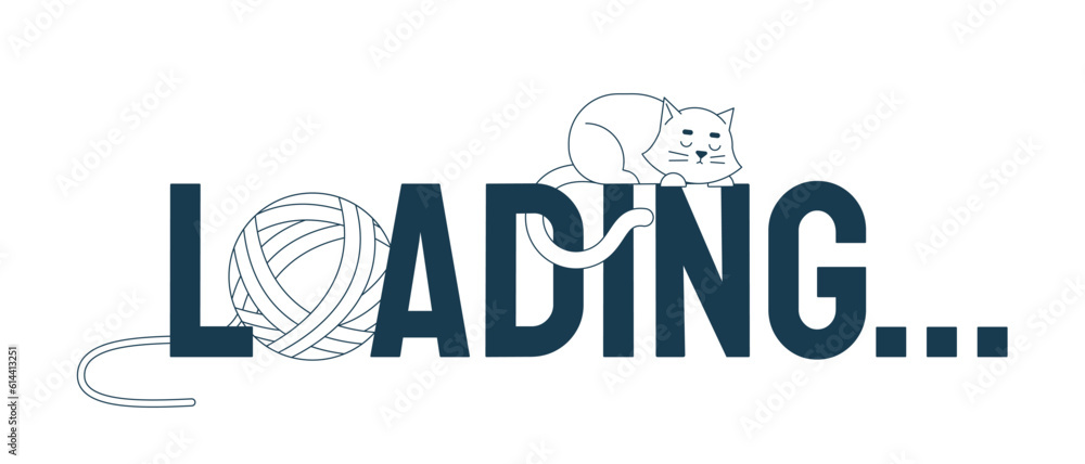 Aufkleber sleeping kitten and yarn ball monochrome loading text. web loader ui flat design. black and white pr