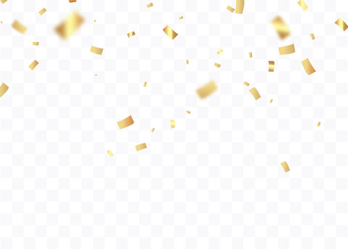 Confetti background. Gold paper pieces and serpentine. Vector party background