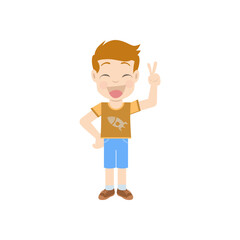 Cartoon Boy raising his hand with two fingers