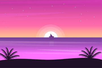 Fototapeta na wymiar beach gradient landscape sunrise background flat design