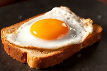 Closeup of Fried Egg on Slice of Bread, Generative Ai
