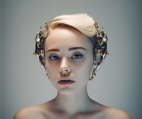 neuroprosthetics, portrait cyborg girl