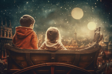 Fototapeta premium night moon holiday snow christmas claus winter year magic child. Generative AI.