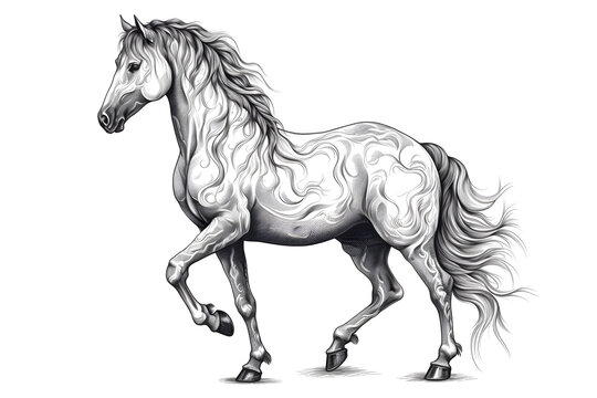 Engraved standing horse illustration