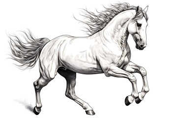 Posing white horse illustration on white background