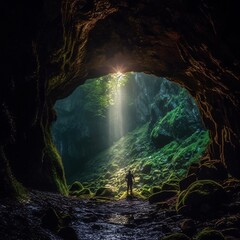 Trail walking in a cave