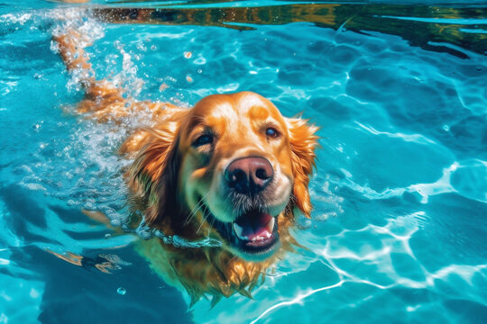 snorkeling dog funny pool underwater puppy water vacation swimming fun. Generative AI.