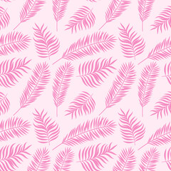 Pink tropical leaves seamless vector pattern, endless repeating background