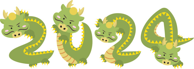 2024年の数字を表現しているかわいい龍たち