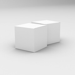 White paper square boxes, packaging template for product design mockup. On transparent background