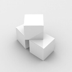 White paper square boxes, packaging template for product design mockup. On transparent background