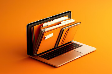 File Folder on Laptop Screen with Vibrant Orange Background. created with Generative AI