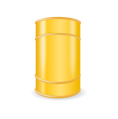 Yellow Metal Oil, Fuel, Gasoline Barrel Isolated. Design Template of Packaging for Mockup. Vector