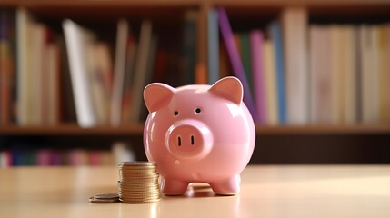 Tirelire avec des pièces sur un bureau pour gérer son budget