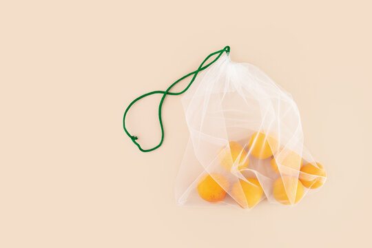 textile fruit bag with apricots,Zero waste shopping,Organic vegan food
