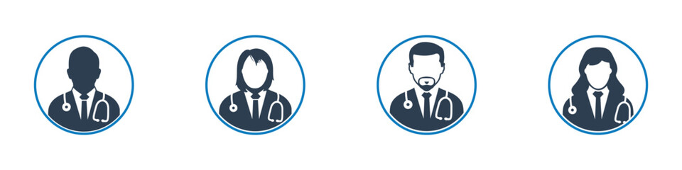 Doctor, Physician Icon Set. Editable Flat Vector Illustration.
