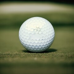 Close-up of a golf ball on the lawn. Generative AI
