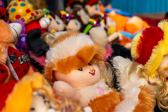 Colorful Lot of Soft Toys for Kids Stock Photo