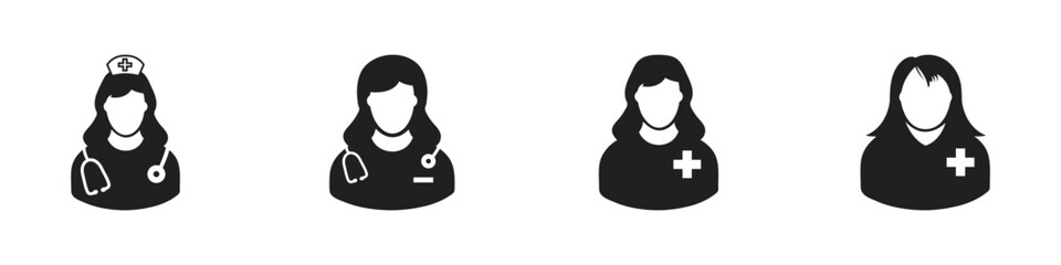 Nurse Icon Set. Editable Flat Vector Illustration.