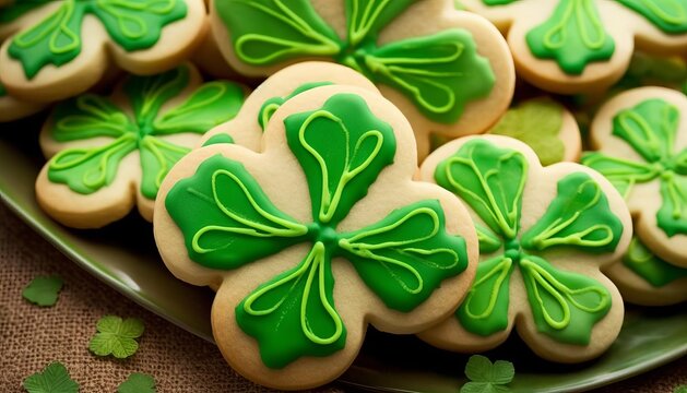 Green Clover St Patricks Day Cookies Ready To Eat