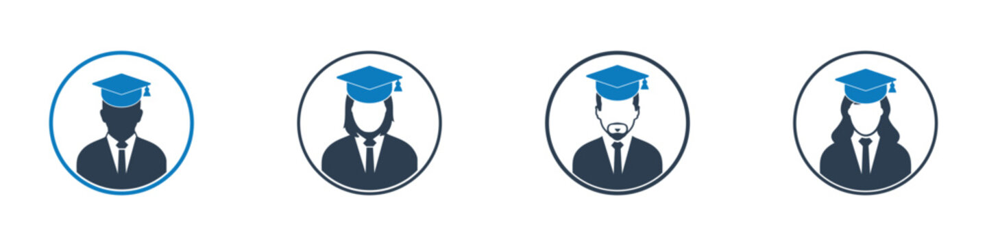 Graduate Student Profile Icon. Editable Flat Vector Illustration.