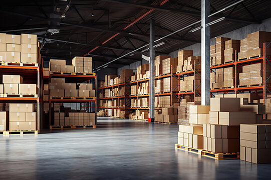 Efficient Logistics Center Warehouse Boxes for Seamless Operations. created with Generative AI