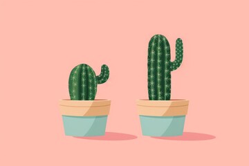 Illustration of a potted cactus couple on a vibrant pink background created by Generative AI created with Generative AI technology