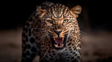 Professional photograph of a wild animal, a leopard staring frantically at its prey