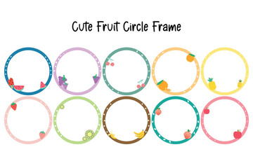 cute circle border frame illustration clipart for kids or worksheet with fruit decoration