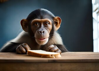 Portrait of chimpanzee eating bread, using generative ai 