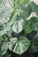Fototapeta na wymiar Tropical Monstera Deliciosa plant drawing.