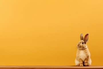 Fototapeta na wymiar Bunny rabbit sitting in front of wall with copy space