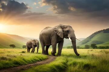 Naklejka na ściany i meble elephants in the savanna
