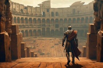  Ancient roman gladiator entering the colosseum before battle created by generative AI