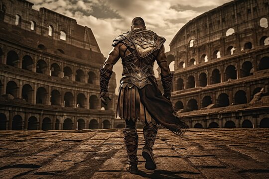  Ancient roman gladiator entering the colosseum before battle created by generative AI