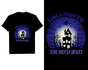 Halloween t shirt design, Halloween t shirt template, vector happy Halloween celebration with night and scary castle.