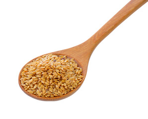 Flax seeds heap in wood spoon isolated on transparent png