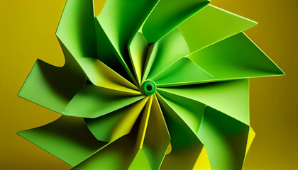 Vibrant green pinwheel spins against a solid yellow background Ai generated image 